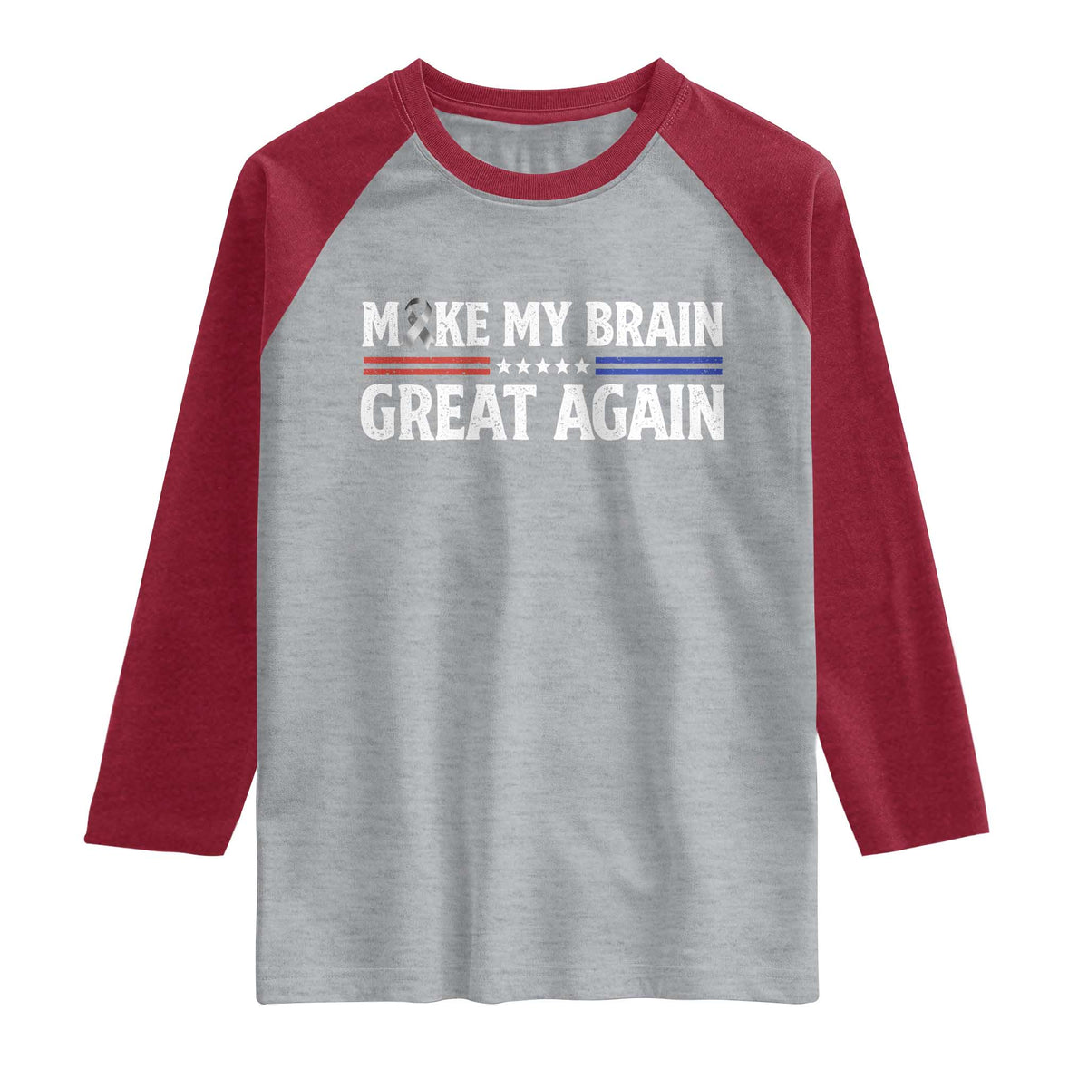 Funny Brain Surgery Recovery Raglan Shirt Make My Brain Great Again Gray Ribbon TS10 Heather Gray Heather Red Print Your Wear