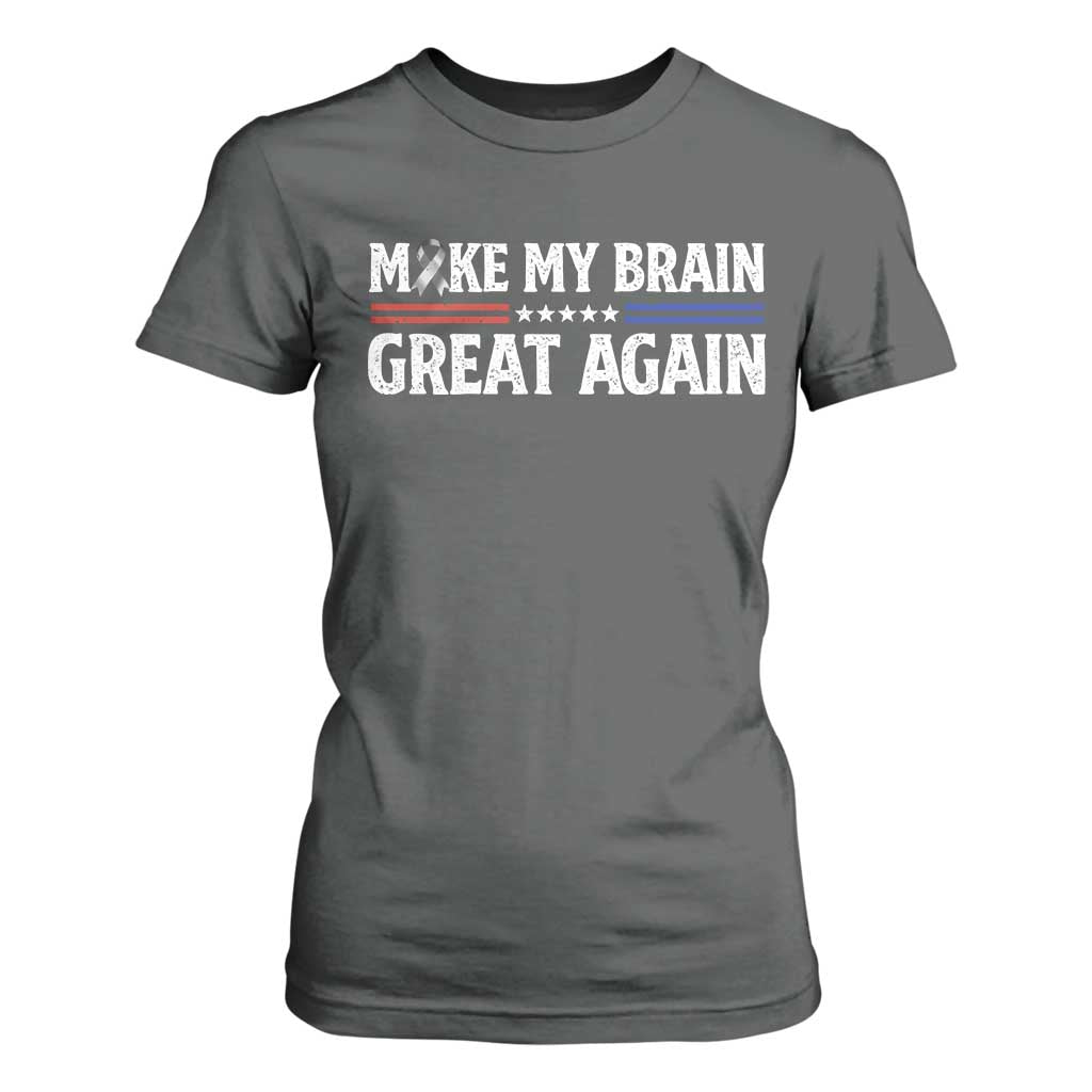 Funny Brain Surgery Recovery T Shirt For Women Make My Brain Great Again Gray Ribbon TS10 Dark Heather Print Your Wear