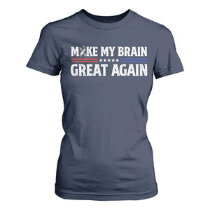 Funny Brain Surgery Recovery T Shirt For Women Make My Brain Great Again Gray Ribbon TS10 Navy Print Your Wear