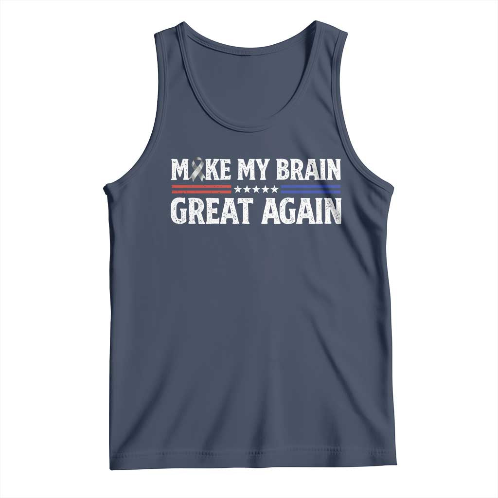 Funny Brain Surgery Recovery Tank Top Make My Brain Great Again Gray Ribbon TS10 Navy Print Your Wear