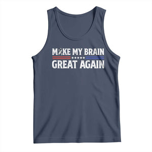 Funny Brain Surgery Recovery Tank Top Make My Brain Great Again Gray Ribbon TS10 Navy Print Your Wear