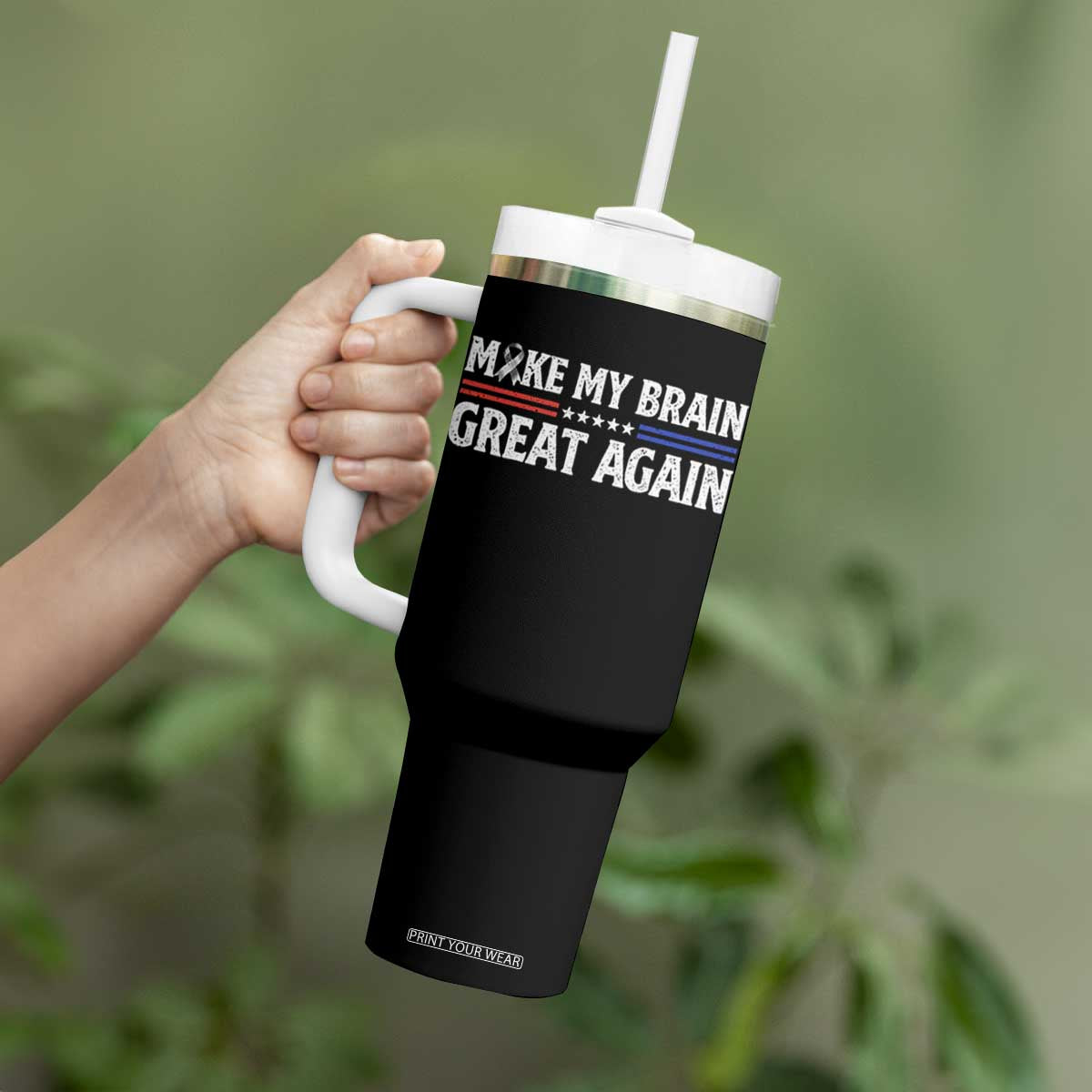 Funny Brain Surgery Recovery Tumbler With Handle Make My Brain Great Again Gray Ribbon TS10 Print Your Wear