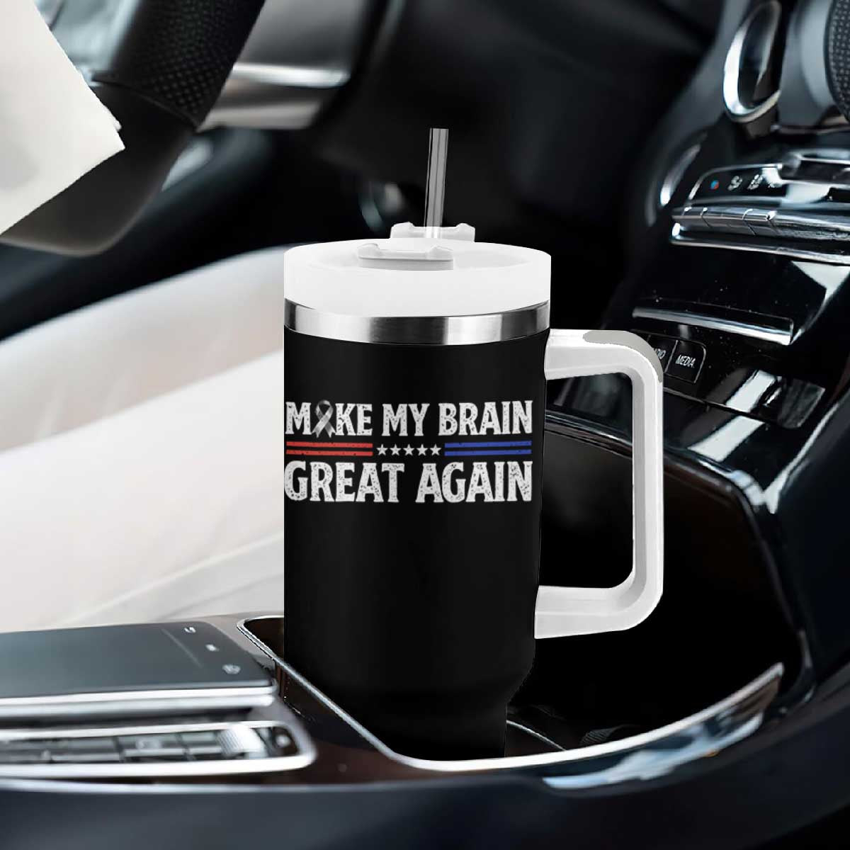 Funny Brain Surgery Recovery Tumbler With Handle Make My Brain Great Again Gray Ribbon TS10 Print Your Wear