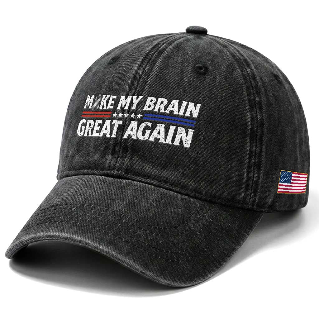 Funny Brain Surgery Recovery Washed Cotton Baseball Cap Make My Brain Great Again Gray Ribbon TS10 Print Your Wear