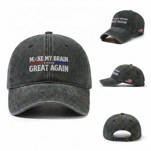 Funny Brain Surgery Recovery Washed Cotton Baseball Cap Make My Brain Great Again Gray Ribbon TS10 Washed Cap Universal Fit Dark Green Print Your Wear
