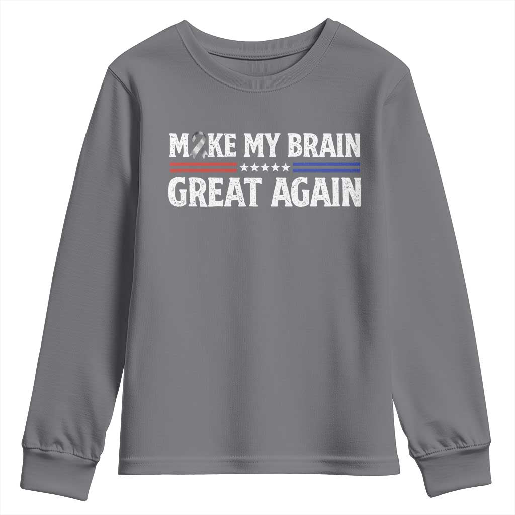 Funny Brain Surgery Recovery Youth Sweatshirt Make My Brain Great Again Gray Ribbon TS10 Charcoal Print Your Wear