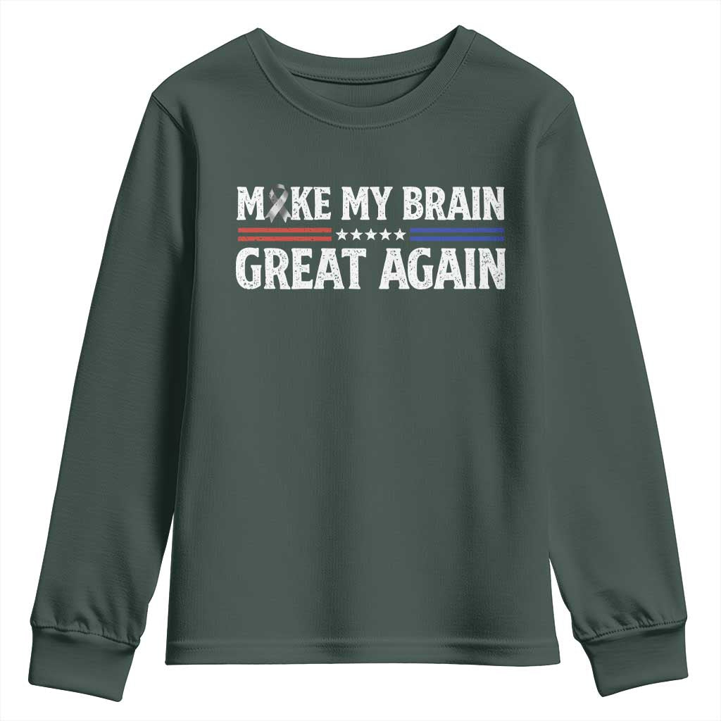 Funny Brain Surgery Recovery Youth Sweatshirt Make My Brain Great Again Gray Ribbon TS10 Dark Forest Green Print Your Wear
