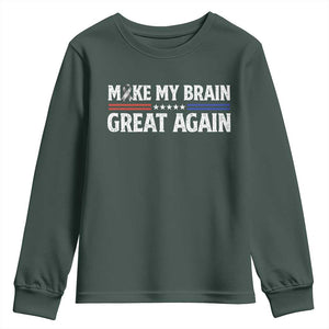 Funny Brain Surgery Recovery Youth Sweatshirt Make My Brain Great Again Gray Ribbon TS10 Dark Forest Green Print Your Wear