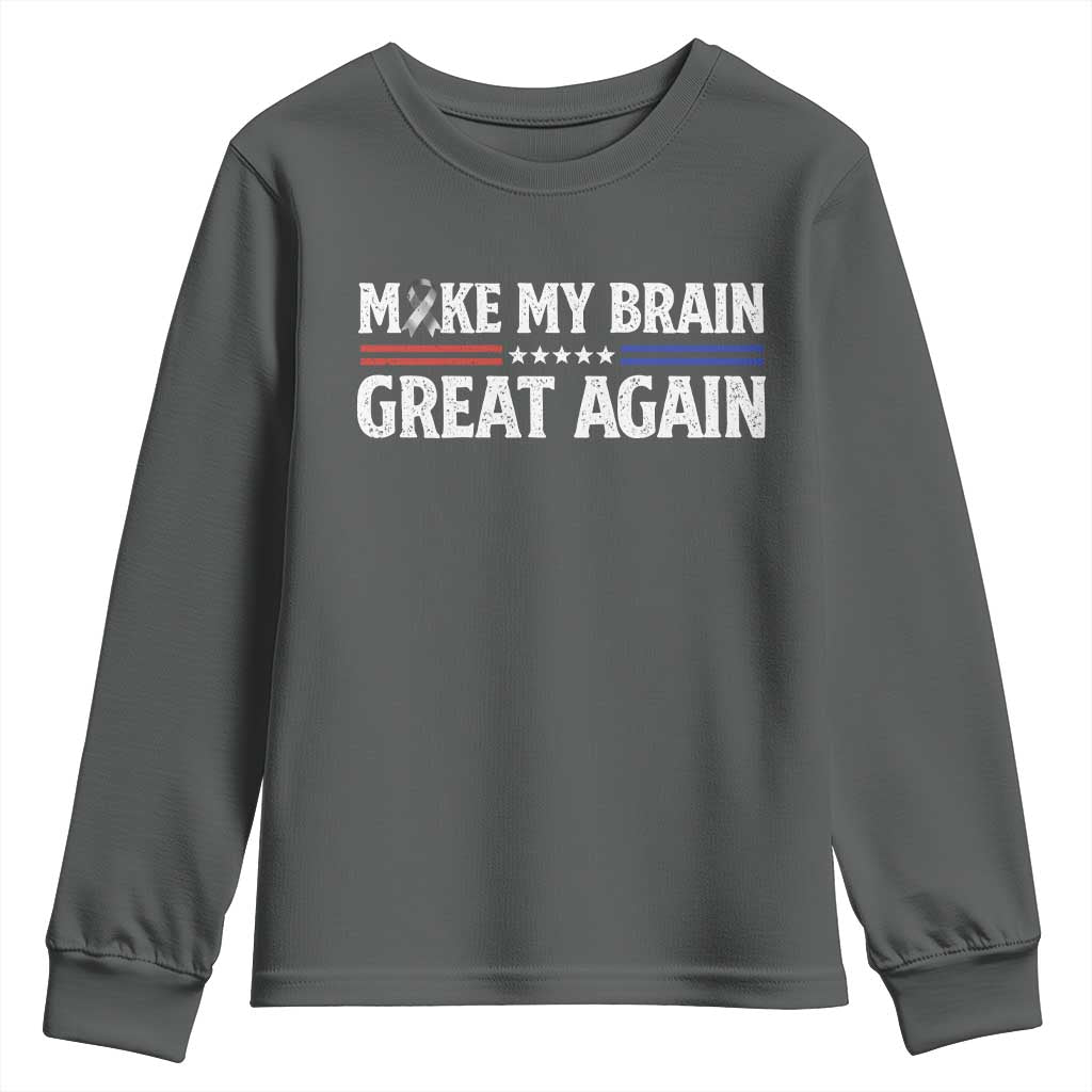 Funny Brain Surgery Recovery Youth Sweatshirt Make My Brain Great Again Gray Ribbon TS10 Dark Heather Print Your Wear