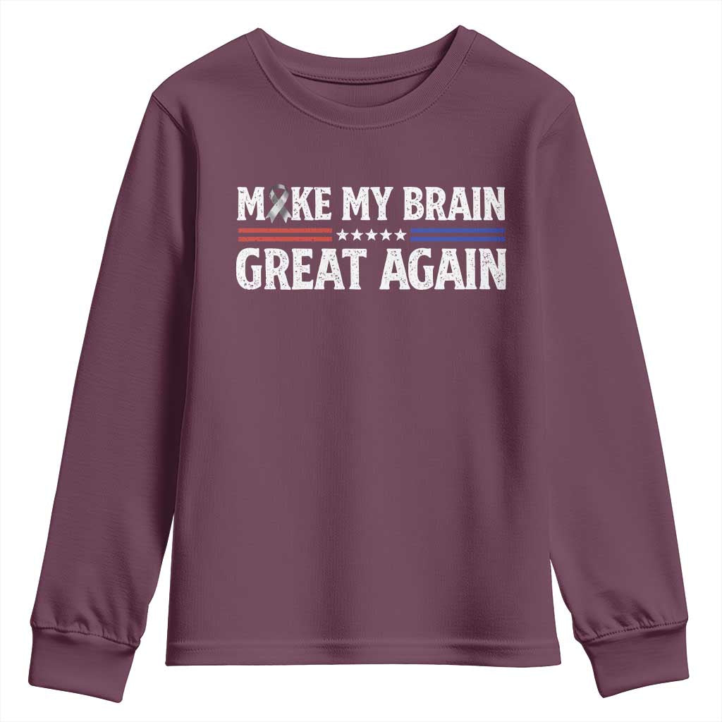 Funny Brain Surgery Recovery Youth Sweatshirt Make My Brain Great Again Gray Ribbon TS10 Maroon Print Your Wear