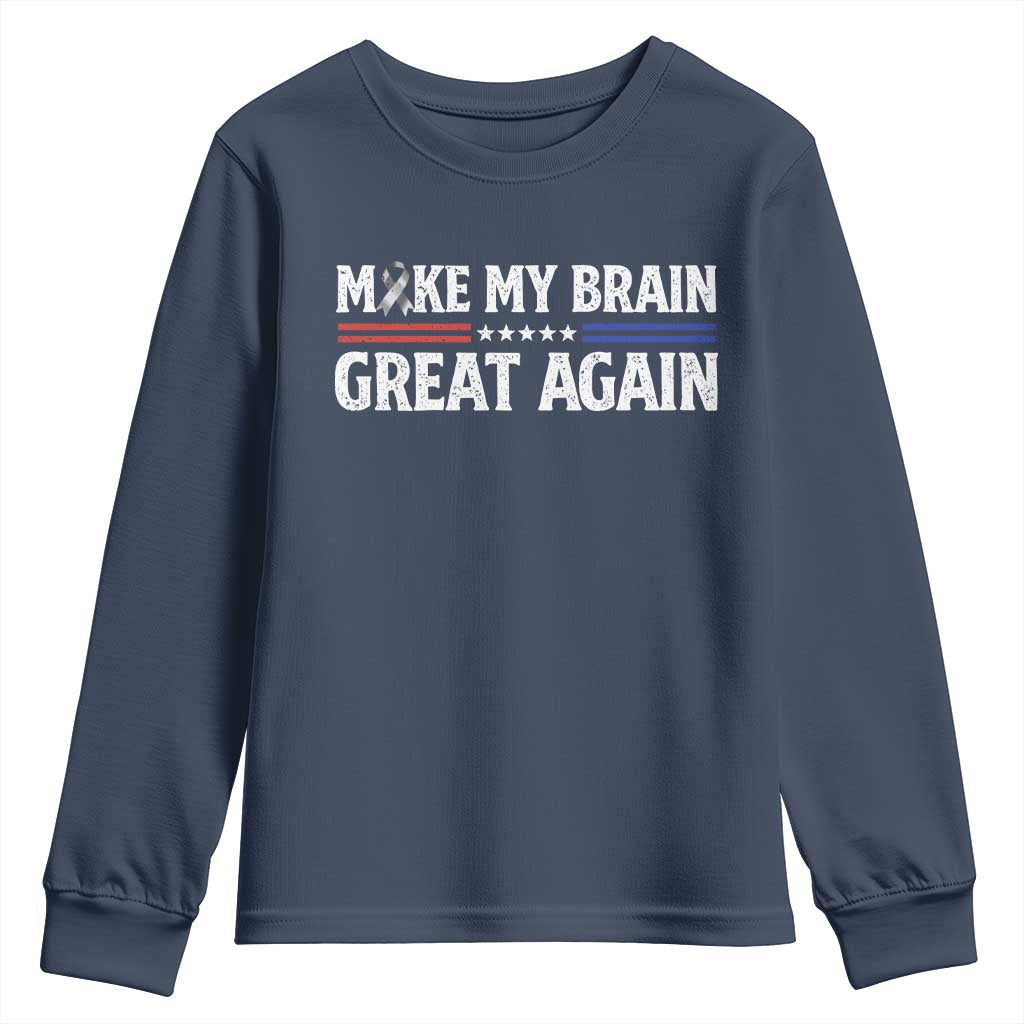 Funny Brain Surgery Recovery Youth Sweatshirt Make My Brain Great Again Gray Ribbon TS10 Navy Print Your Wear