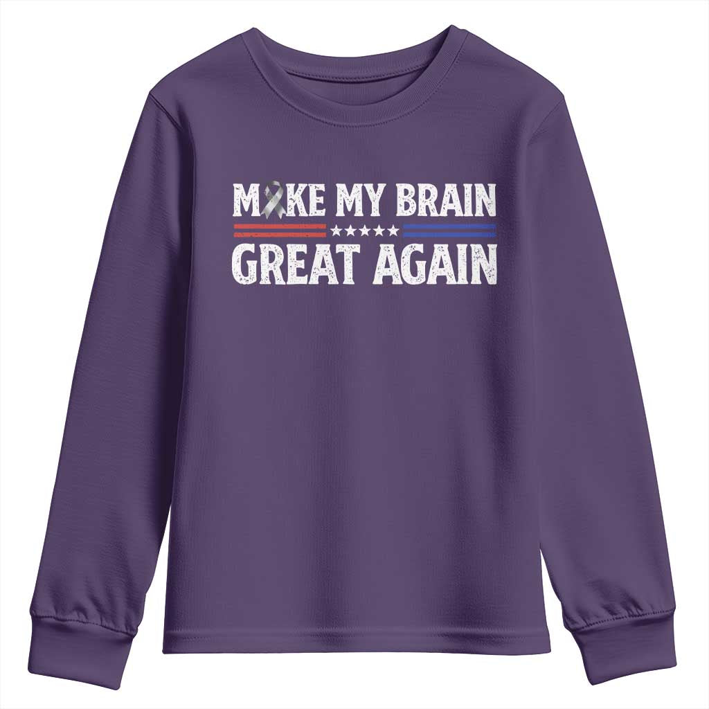 Funny Brain Surgery Recovery Youth Sweatshirt Make My Brain Great Again Gray Ribbon TS10 Purple Print Your Wear