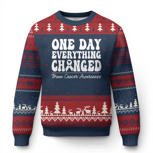 Brain Cancer Awareness Ugly Christmas Sweater Fight Brain Tumor Cure Groovy TS10 Navy Red Print Your Wear