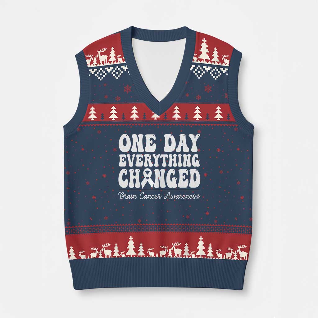 Brain Cancer Awareness V-Neck Knit Sweater Vest Fight Brain Tumor Cure Groovy TS10 Navy Red Print Your Wear