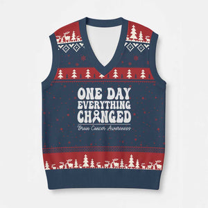 Brain Cancer Awareness V-Neck Knit Sweater Vest Fight Brain Tumor Cure Groovy TS10 Navy Red Print Your Wear