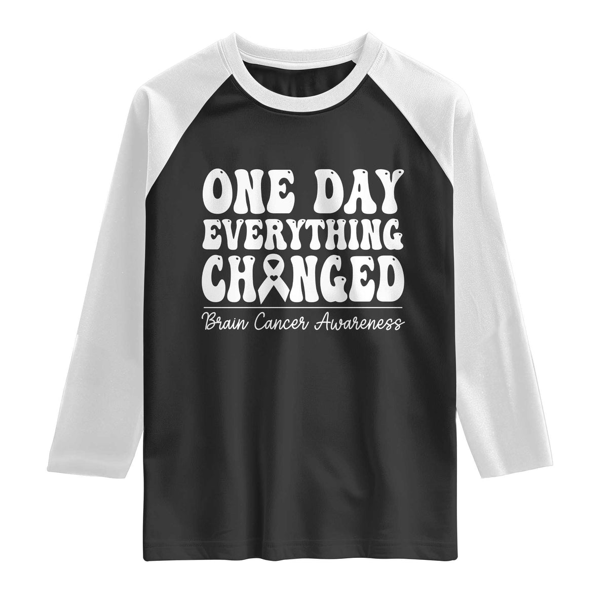 Brain Cancer Awareness Raglan Shirt Fight Brain Tumor Cure Groovy TS10 Black White Print Your Wear