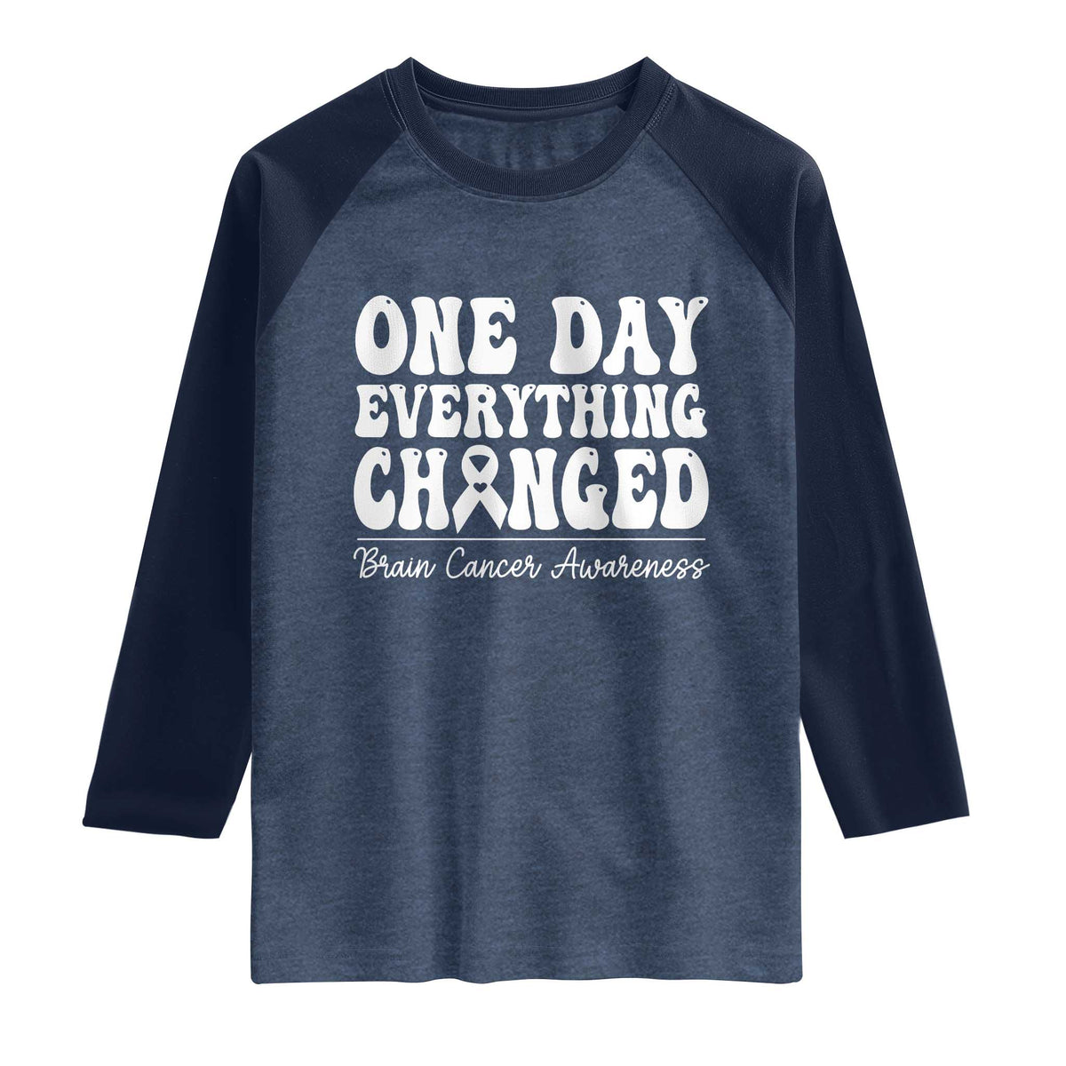 Brain Cancer Awareness Raglan Shirt Fight Brain Tumor Cure Groovy TS10 Heather Denim Navy Print Your Wear