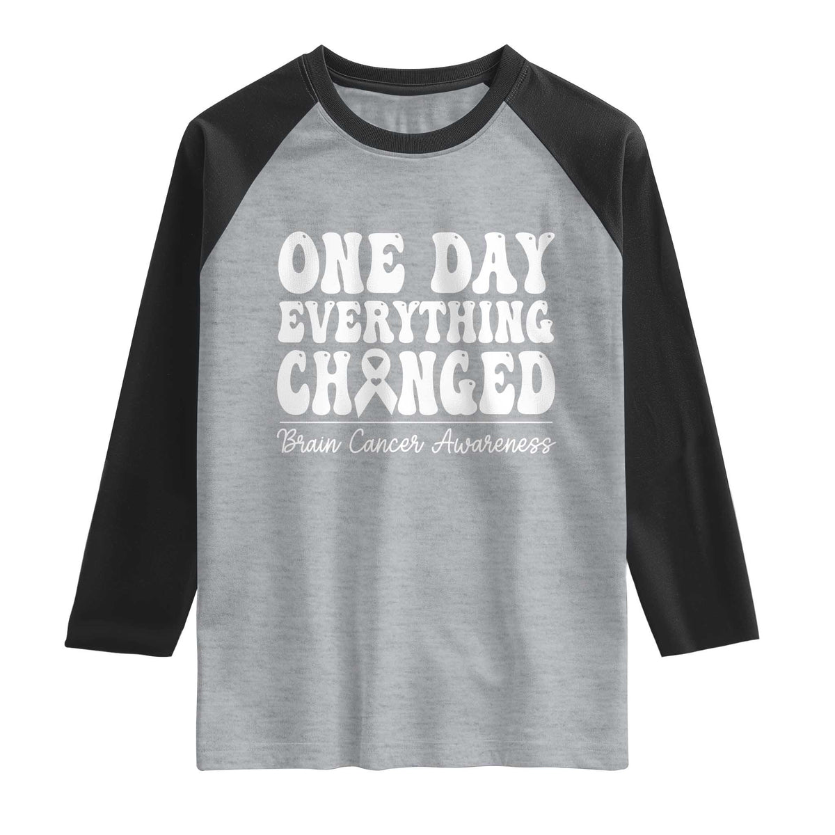 Brain Cancer Awareness Raglan Shirt Fight Brain Tumor Cure Groovy TS10 Heather Gray Black Print Your Wear