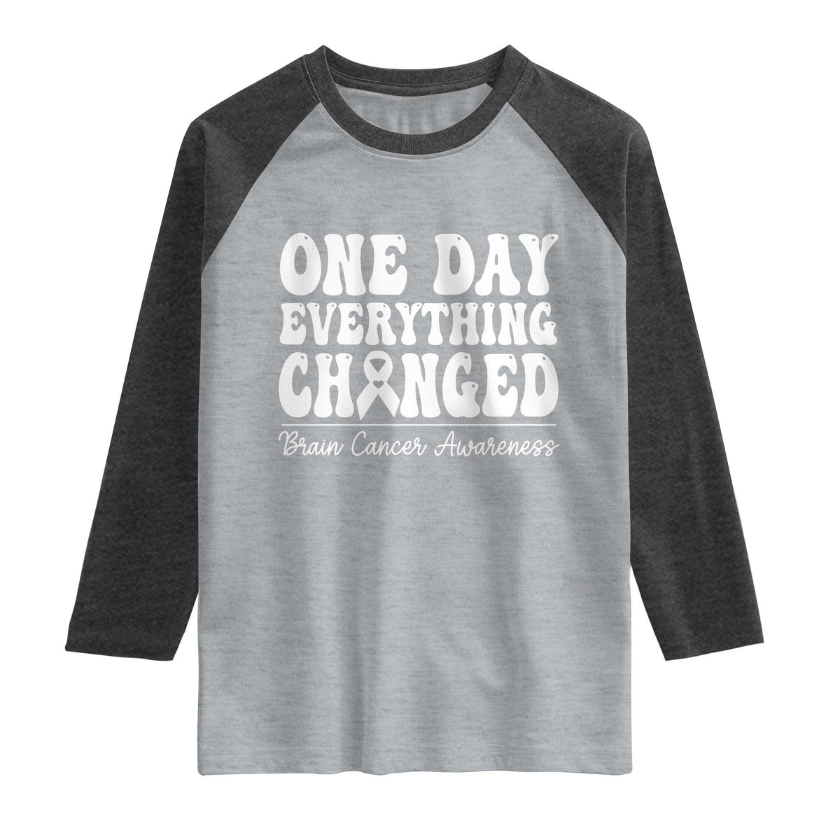 Brain Cancer Awareness Raglan Shirt Fight Brain Tumor Cure Groovy TS10 Heather Gray Heather Charcoal Print Your Wear