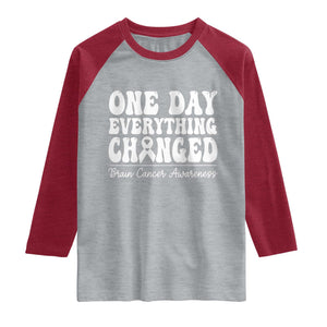 Brain Cancer Awareness Raglan Shirt Fight Brain Tumor Cure Groovy TS10 Heather Gray Heather Red Print Your Wear
