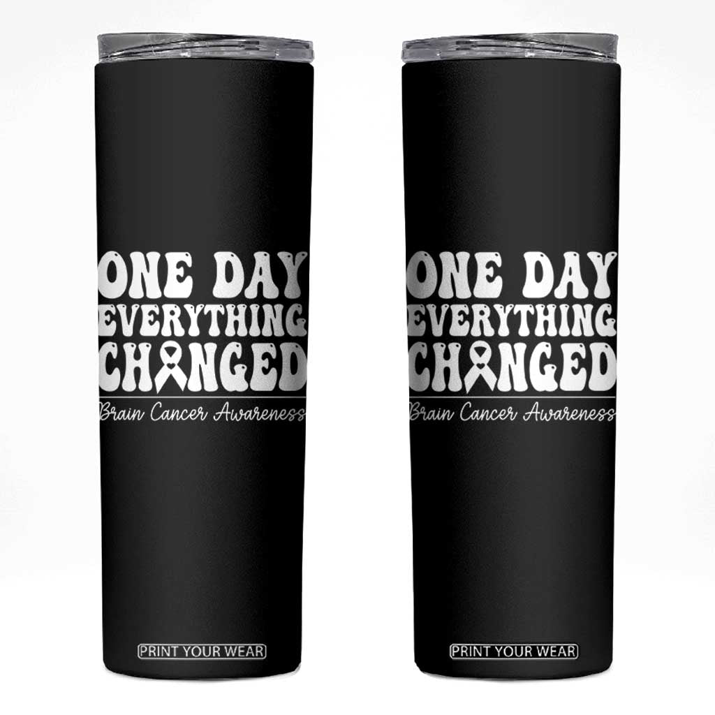 Brain Cancer Awareness Skinny Tumbler Fight Brain Tumor Cure Groovy TS10 Black Print Your Wear