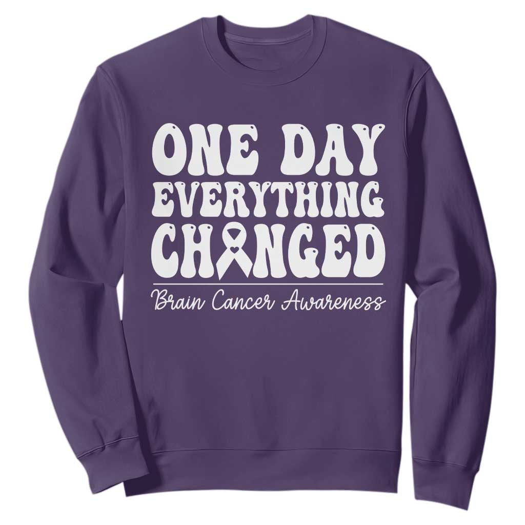 Brain Cancer Awareness Sweatshirt Fight Brain Tumor Cure Groovy TS10 Purple Print Your Wear