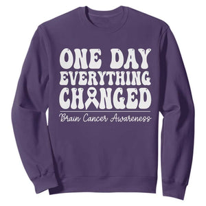 Brain Cancer Awareness Sweatshirt Fight Brain Tumor Cure Groovy TS10 Purple Print Your Wear