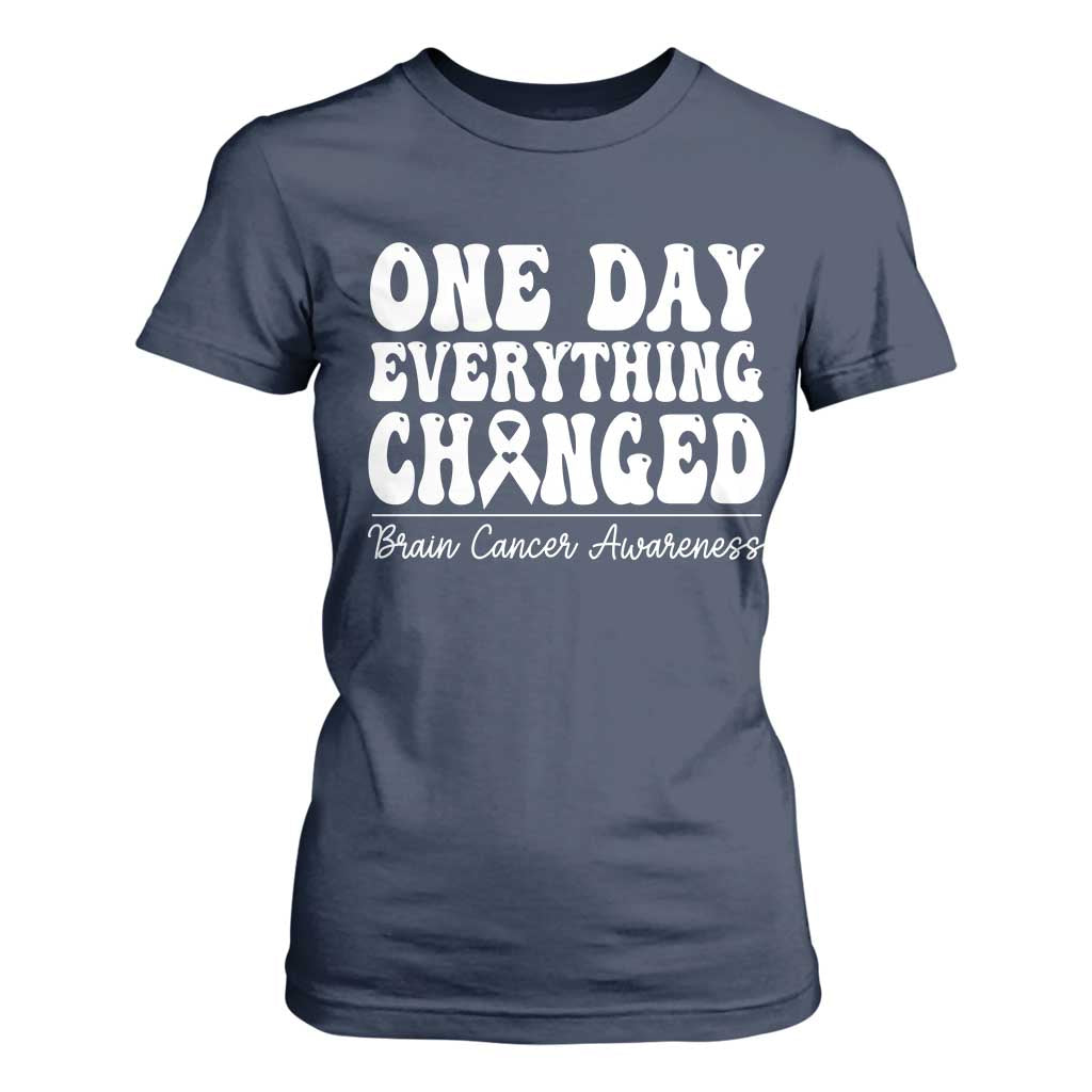 Brain Cancer Awareness T Shirt For Women Fight Brain Tumor Cure Groovy TS10 Navy Print Your Wear