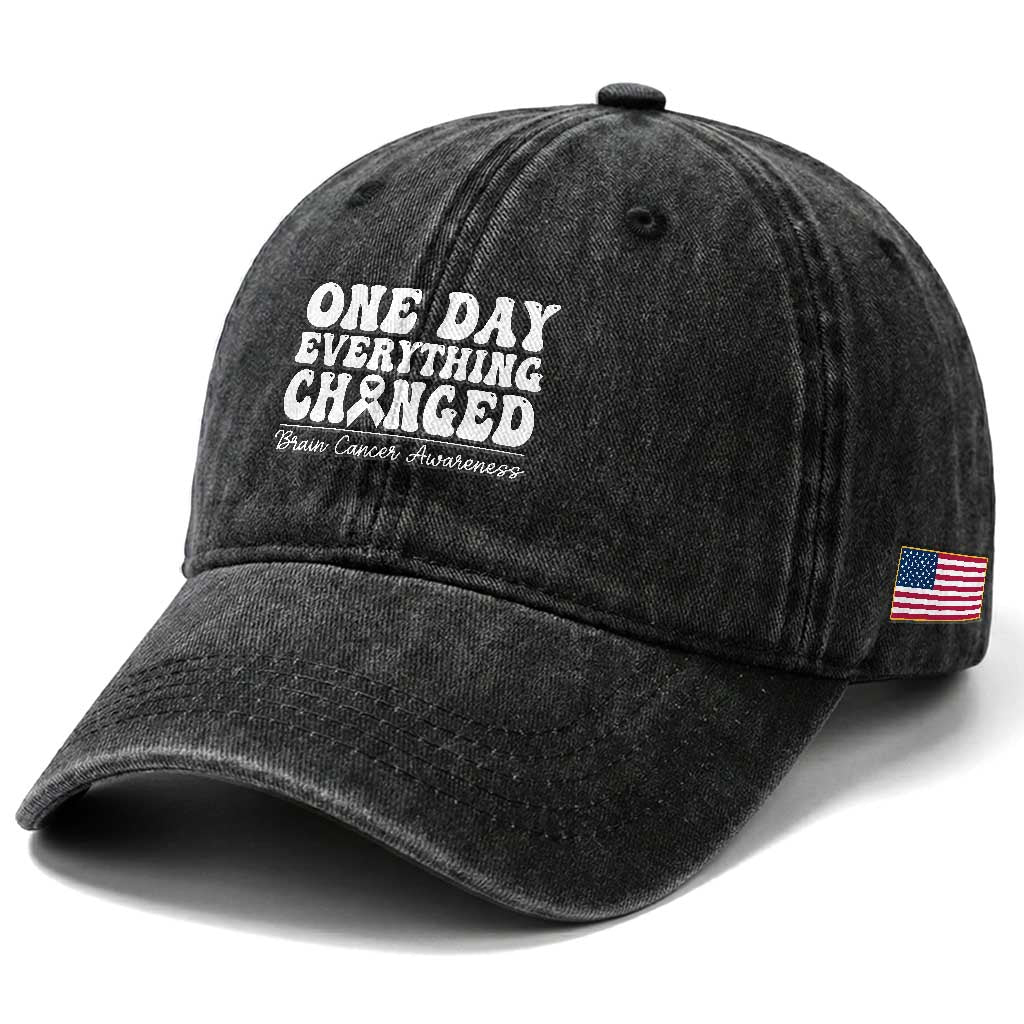 Brain Cancer Awareness Washed Cotton Baseball Cap Fight Brain Tumor Cure Groovy TS10 Print Your Wear