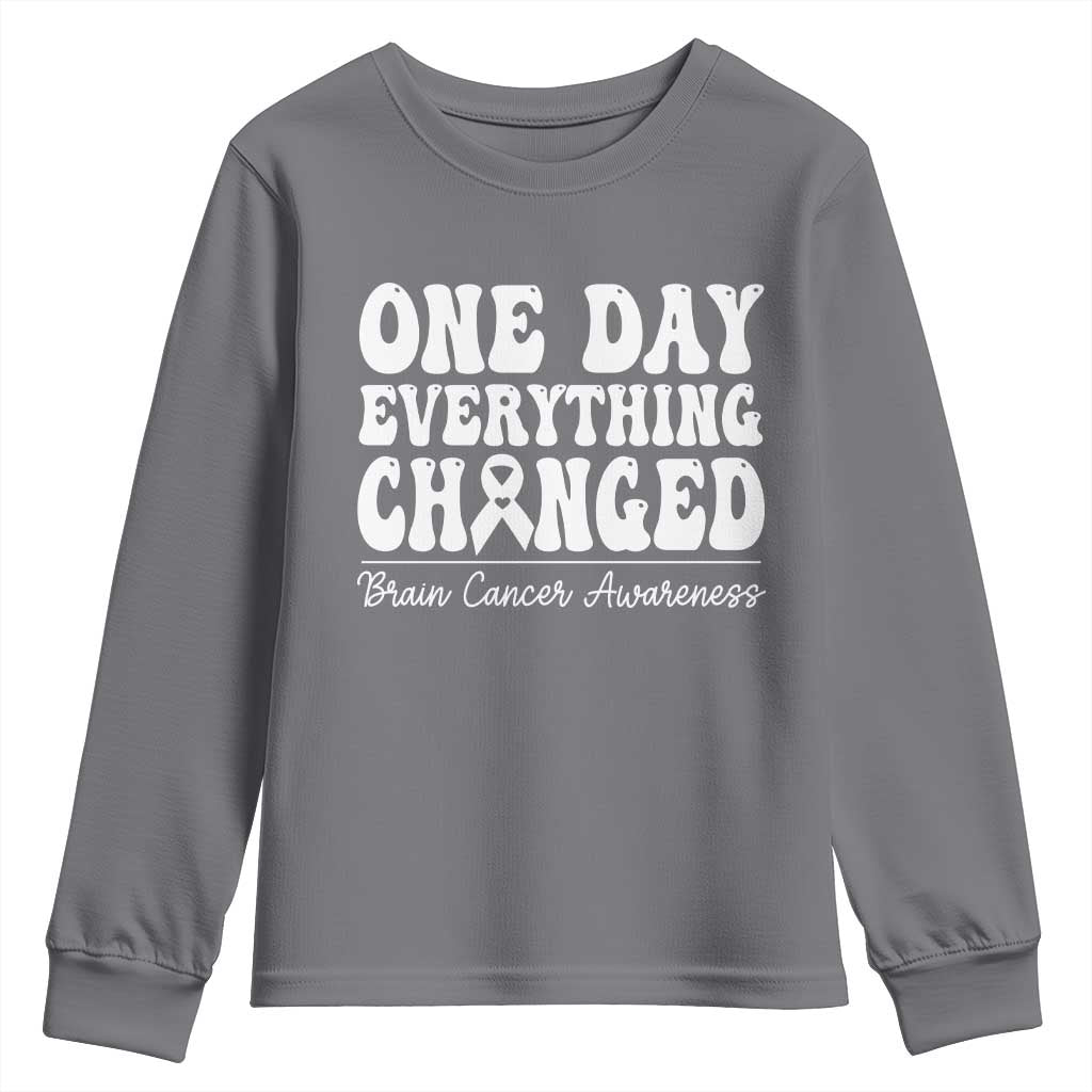 Brain Cancer Awareness Youth Sweatshirt Fight Brain Tumor Cure Groovy TS10 Charcoal Print Your Wear