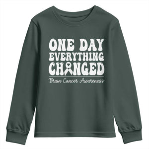Brain Cancer Awareness Youth Sweatshirt Fight Brain Tumor Cure Groovy TS10 Dark Forest Green Print Your Wear