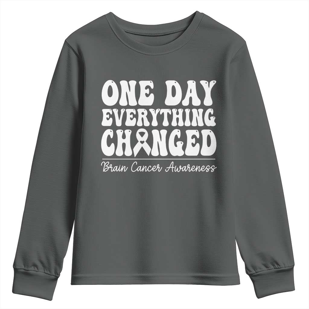 Brain Cancer Awareness Youth Sweatshirt Fight Brain Tumor Cure Groovy TS10 Dark Heather Print Your Wear