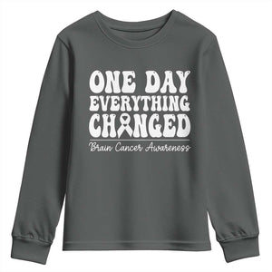 Brain Cancer Awareness Youth Sweatshirt Fight Brain Tumor Cure Groovy TS10 Dark Heather Print Your Wear