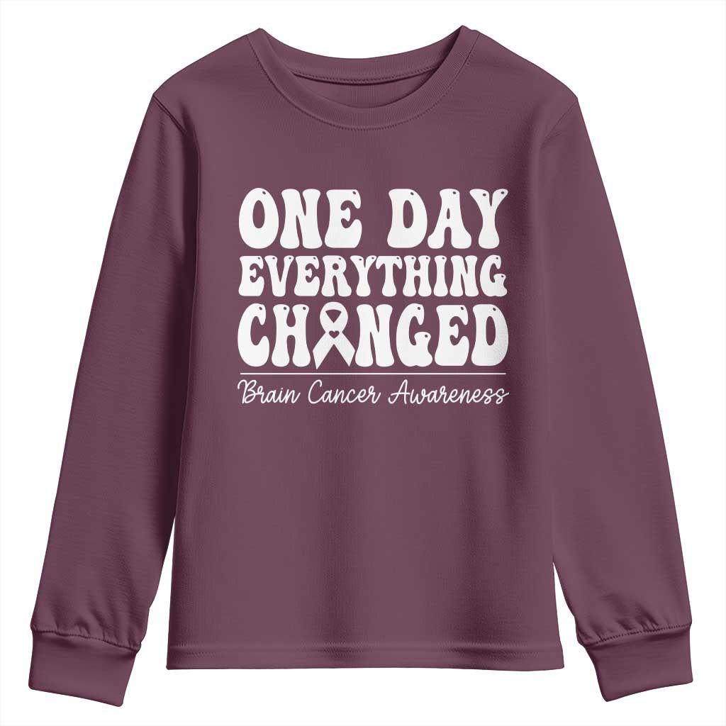 Brain Cancer Awareness Youth Sweatshirt Fight Brain Tumor Cure Groovy TS10 Maroon Print Your Wear