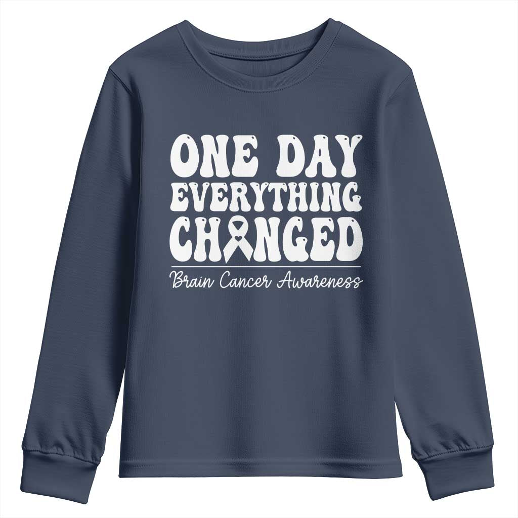 Brain Cancer Awareness Youth Sweatshirt Fight Brain Tumor Cure Groovy TS10 Navy Print Your Wear