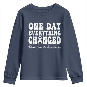 Brain Cancer Awareness Youth Sweatshirt Fight Brain Tumor Cure Groovy TS10 Navy Print Your Wear