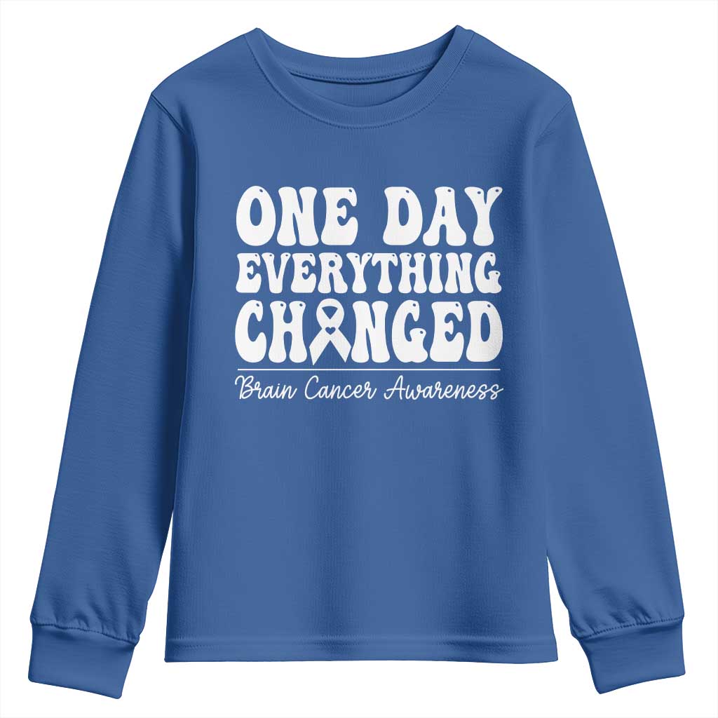 Brain Cancer Awareness Youth Sweatshirt Fight Brain Tumor Cure Groovy TS10 Royal Blue Print Your Wear