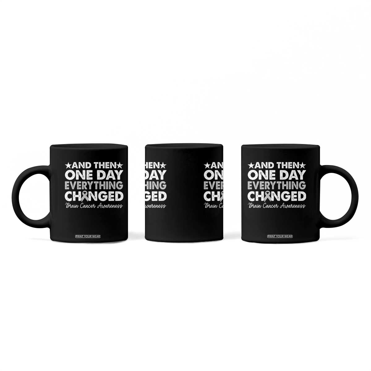 Brain Cancer Awareness Coffee Mug Retro Fight Brain Tumor Cure Gray Ribbon TS10 Print Your Wear