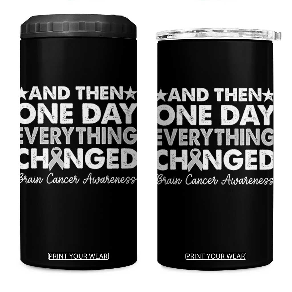 Brain Cancer Awareness 4 in 1 Can Cooler Tumbler Retro Fight Brain Tumor Cure Gray Ribbon TS10 One Size: 16 oz Black Print Your Wear