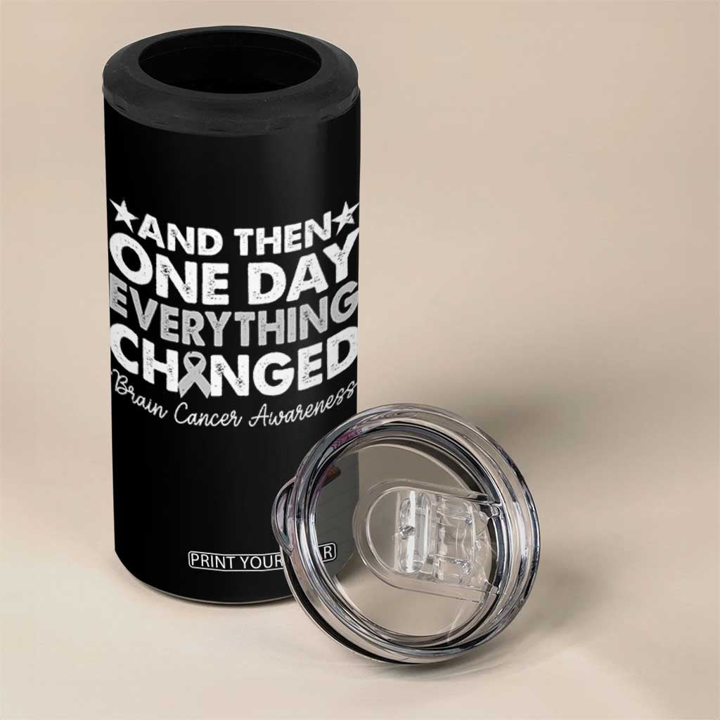 Brain Cancer Awareness 4 in 1 Can Cooler Tumbler Retro Fight Brain Tumor Cure Gray Ribbon TS10 Print Your Wear