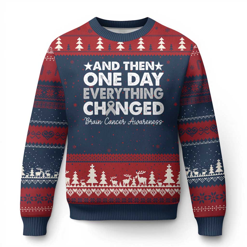 Brain Cancer Awareness Ugly Christmas Sweater Retro Fight Brain Tumor Cure Gray Ribbon TS10 Navy Red Print Your Wear