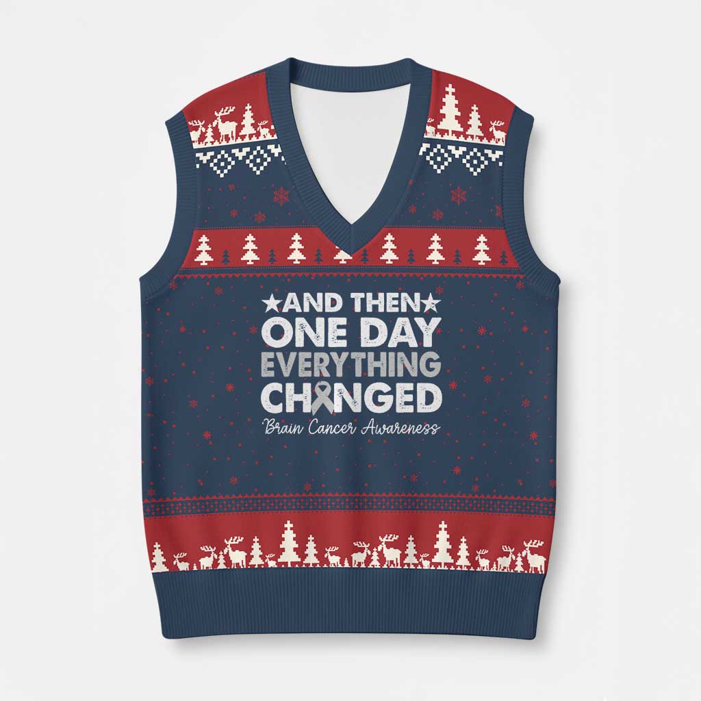 Brain Cancer Awareness V-Neck Knit Sweater Vest Retro Fight Brain Tumor Cure Gray Ribbon TS10 Navy Red Print Your Wear