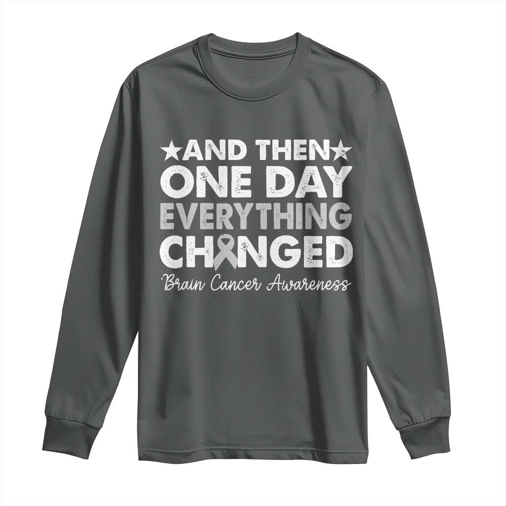 Brain Cancer Awareness Long Sleeve Shirt Retro Fight Brain Tumor Cure Gray Ribbon TS10 Dark Heather Print Your Wear