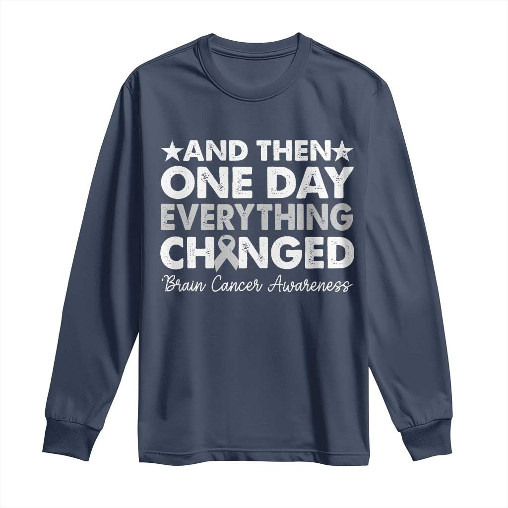 Brain Cancer Awareness Long Sleeve Shirt Retro Fight Brain Tumor Cure Gray Ribbon TS10 Navy Print Your Wear
