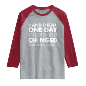 Brain Cancer Awareness Raglan Shirt Retro Fight Brain Tumor Cure Gray Ribbon TS10 Heather Gray Heather Red Print Your Wear