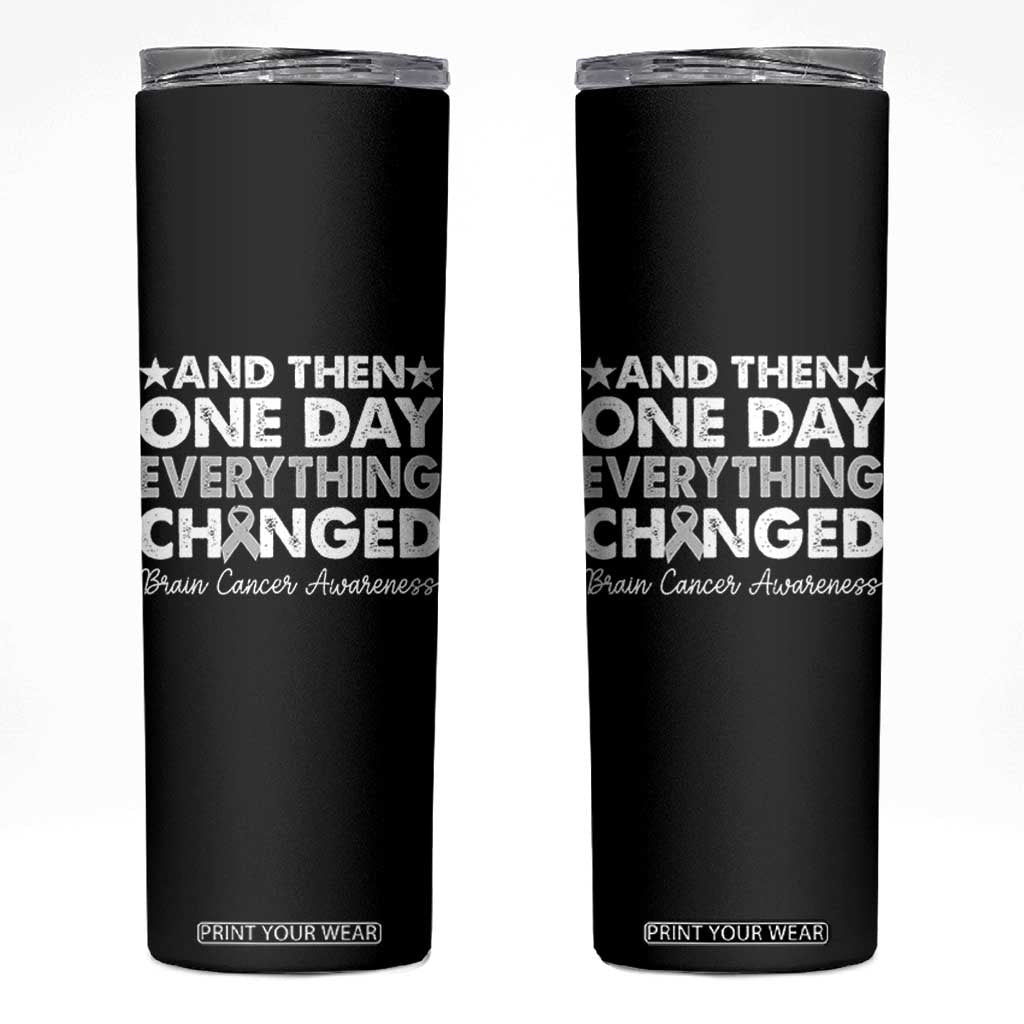 Brain Cancer Awareness Skinny Tumbler Retro Fight Brain Tumor Cure Gray Ribbon TS10 Black Print Your Wear