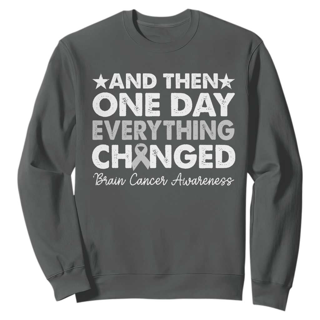 Brain Cancer Awareness Sweatshirt Retro Fight Brain Tumor Cure Gray Ribbon TS10 Dark Heather Print Your Wear