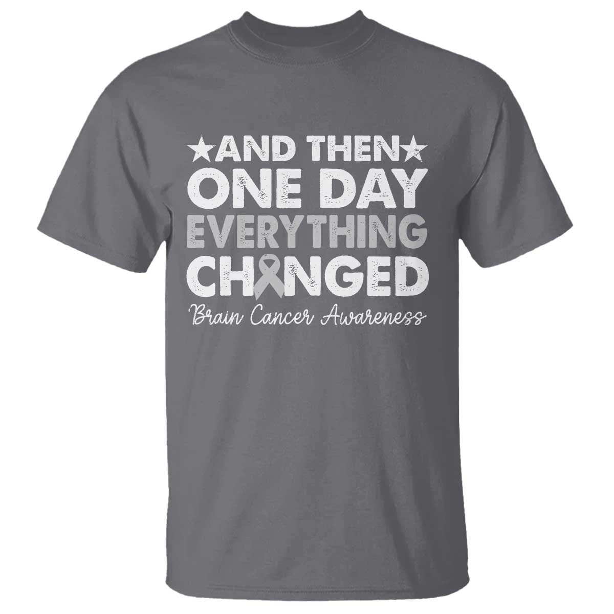 Brain Cancer Awareness T Shirt Retro Fight Brain Tumor Cure Gray Ribbon TS10 Charcoal Print Your Wear