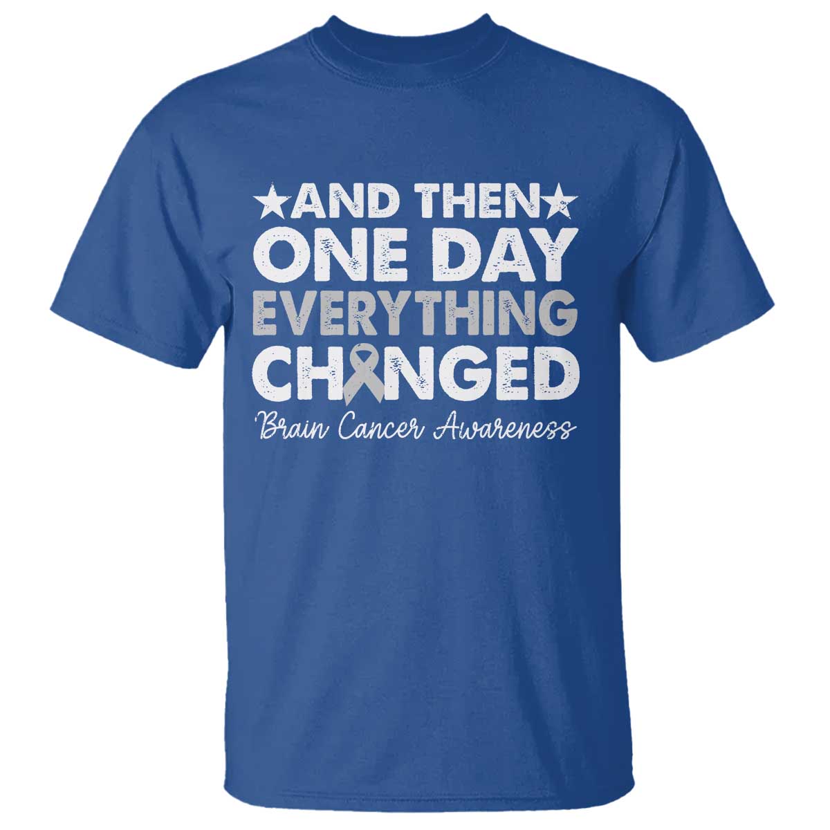 Brain Cancer Awareness T Shirt Retro Fight Brain Tumor Cure Gray Ribbon TS10 Royal Blue Print Your Wear