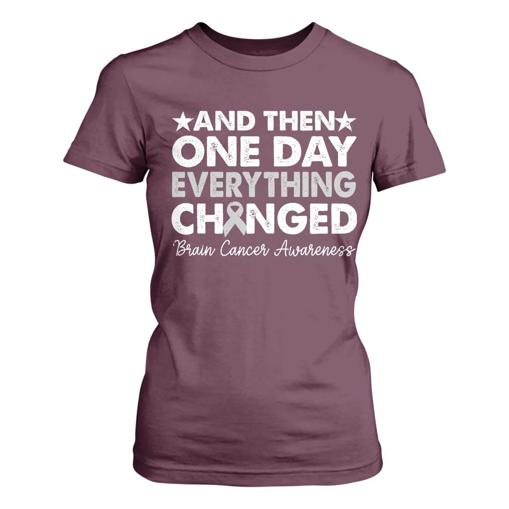 Brain Cancer Awareness T Shirt For Women Retro Fight Brain Tumor Cure Gray Ribbon TS10 Maroon Print Your Wear
